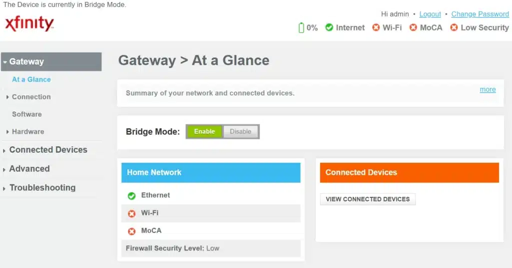 Xfinity Gateway at a Glance